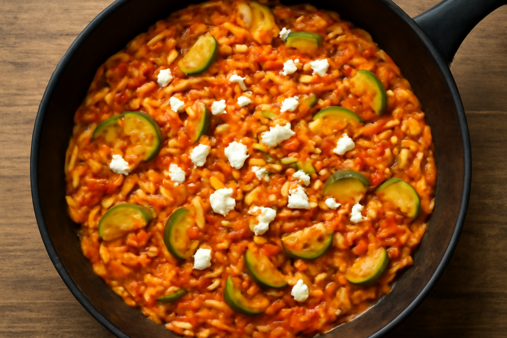 Orzo z cukinią i fetą – szybki obiad z jednej patelni w 25 minut — ilustracja