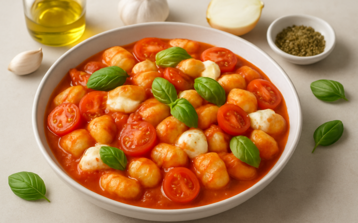 Szybki obiad bez mięsa: gnocchi z pomidorami i mozzarellą w 25 minut